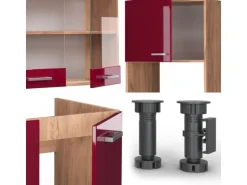 Vicco R-Line Eckküche Bordeaux Hochglanz/Goldkraft Eiche 237 x 247 cm AP Anthrazit ohne E-Geräte