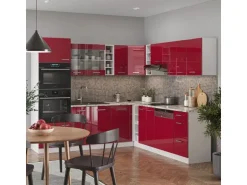 Vicco R-Line Eckküche Bordeaux Hochglanz/Weiß 237 x 60 cm AP Marmor ohne E-Geräte