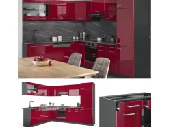 Vicco R-Line Eckküche Bordeaux Hochglanz/Anthrazit 227 x 287 cm ohne Arbeitsplatte ohne E-Geräte