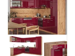Vicco R-Line Eckküche Bordeaux Hochglanz/Goldkraft Eiche 227 x 287 cm AP Anthrazit ohne E-Geräte