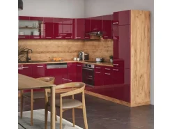 Vicco R-Line Eckküche Bordeaux Hochglanz/Goldkraft Eiche 227 x 287 cm AP Anthrazit ohne E-Geräte