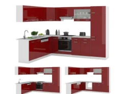 Vicco R-Line Eckküche Bordeaux Hochglanz/Weiß 227 x 287 cm ohne Arbeitsplatte ohne E-Geräte