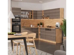 Vicco R-Line Eckküche Edelgrau/Goldkraft Eiche 237 x 60 cm ohne Arbeitsplatte ohne E-Geräte