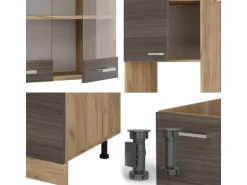 Vicco R-Line Eckküche Edelgrau/Goldkraft Eiche 237 x 60 cm ohne Arbeitsplatte ohne E-Geräte