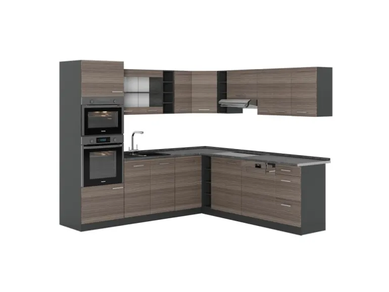 Vicco R-Line Eckküche Edelgrau/Anthrazit 237 x 247 cm AP Anthrazit ohne E-Geräte