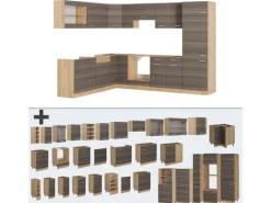 Vicco R-Line Eckküche Edelgrau/Goldkraft Eiche 227 x 287 cm ohne Arbeitsplatte ohne E-Geräte