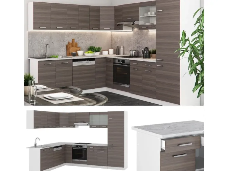 Vicco R-Line Eckküche Edelgrau/Weiß 227 x 287 cm ohne Arbeitsplatte ohne E-Geräte