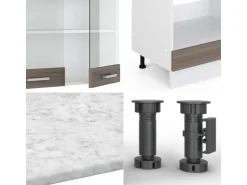 Vicco R-Line Eckküche Edelgrau/Weiß 227 x 287 cm AP Marmor ohne E-Geräte