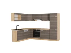 Vicco R-Line Eckküche Edelgrau/Goldkraft Eiche 227 x 287 cm AP Eiche ohne E-Geräte