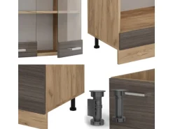 Vicco R-Line Eckküche Edelgrau/Goldkraft Eiche 227 x 287 cm AP Eiche ohne E-Geräte