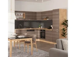 Vicco R-Line Eckküche Edelgrau/Goldkraft Eiche 227 x 287 cm AP Marmor ohne E-Geräte