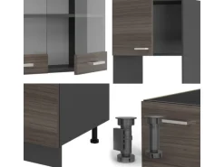 Vicco R-Line Eckküche Edelgrau/Anthrazit 237 x 247 cm AP Marmor ohne E-Geräte