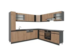 Vicco R-Line Eckküche Goldkraft Eiche 257 x 60 cm J-Shapeohne Arbeitsplatte ohne E-Geräte