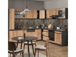 Vicco R-Line Eckküche Goldkraft Eiche 257 x 60 cm J-Shapeohne Arbeitsplatte ohne E-Geräte