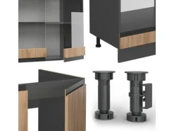 Vicco R-Line Eckküche Goldkraft Eiche 257 x 60 cm J-Shapeohne Arbeitsplatte ohne E-Geräte