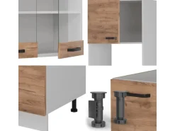 Vicco R-Line Eckküche Goldkraft Eiche/Weiß 237 x 247 cm AP Marmor ohne E-Geräte