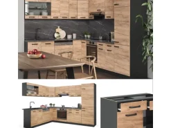 Vicco R-Line Eckküche Goldkraft Eiche/Anthrazit 227 x 287 cm AP Anthrazit ohne E-Geräte