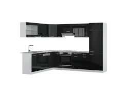 Vicco R-Line Eckküche Schwarz Hochglanz 227 x 287 cm AP Marmor ohne E-Geräte