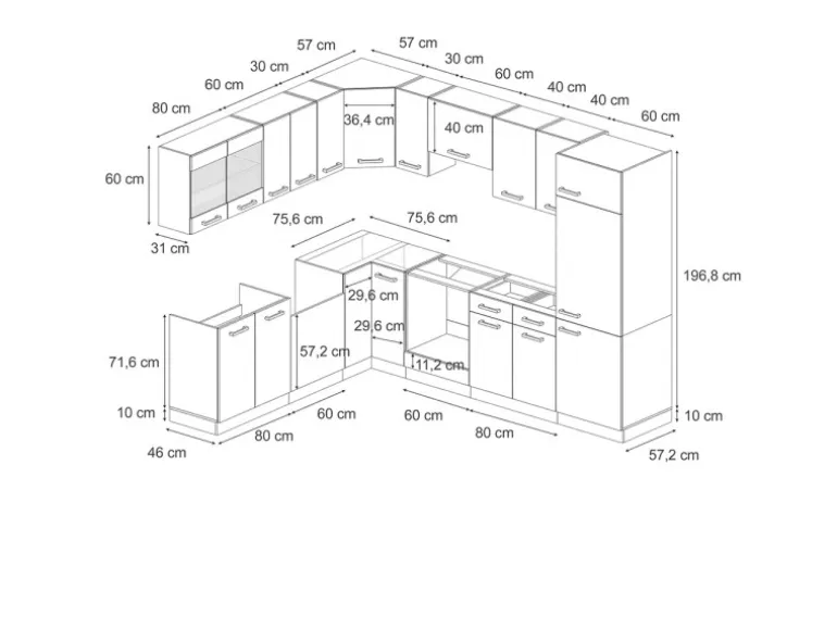 Vicco R-Line Eckküche Schwarz Hochglanz/Goldkraft Eiche 227 x 287 cm AP Eiche ohne E-Geräte