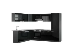 Vicco R-Line Eckküche Schwarz Hochglanz/Anthrazit 227 x 287 cm AP Marmor ohne E-Geräte