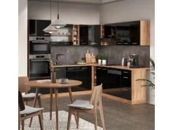 Vicco R-Line Eckküche Schwarz Hochglanz/Goldkraft Eiche 237 x 247 cm AP Anthrazit ohne E-Geräte
