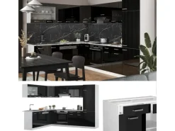 Vicco R-Line Eckküche Schwarz Hochglanz/Weiß 227 x 287 cm AP Eiche ohne E-Geräte