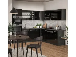 Vicco R-Line Eckküche Schwarz Hochglanz/Anthrazit 237 x 247 cm AP Anthrazit ohne E-Geräte