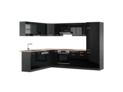 Vicco R-Line Eckküche Schwarz Hochglanz/Anthrazit 227 x 287 cm AP Eiche ohne E-Geräte