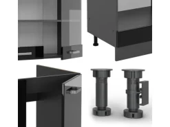 Vicco R-Line Eckküche Schwarz Hochglanz/Anthrazit 227 x 287 cm AP Eiche ohne E-Geräte