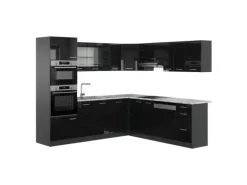 Vicco R-Line Eckküche Schwarz Hochglanz/Anthrazit 237 x 247 cm AP Marmor ohne E-Geräte