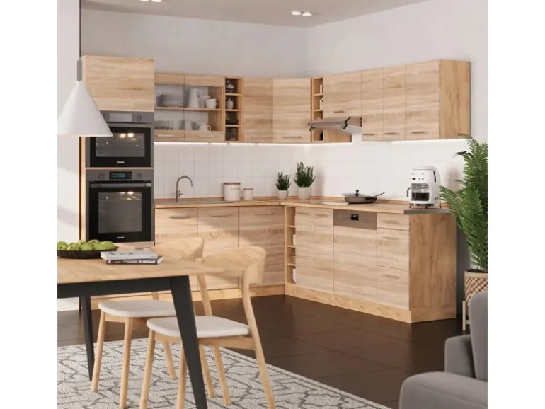 Vicco R-Line Eckküche Sonoma/Goldkraft Eiche 237 x 247 cm AP Anthrazit ohne E-Geräte