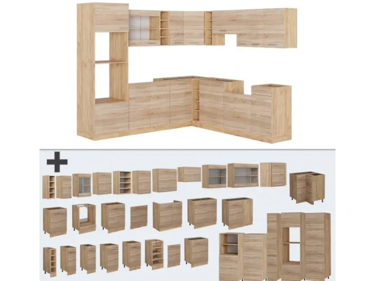 Vicco R-Line Eckküche Sonoma/Goldkraft Eiche 237 x 247 cm AP Anthrazit ohne E-Geräte