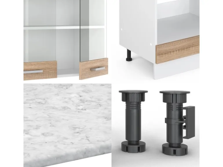 Vicco R-Line Eckküche Sonoma 227 x 287 cm AP Marmor ohne E-Geräte