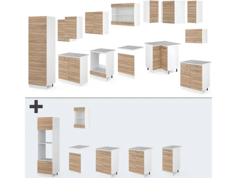 Vicco R-Line Eckküche Sonoma 227 x 287 cm AP Marmor ohne E-Geräte