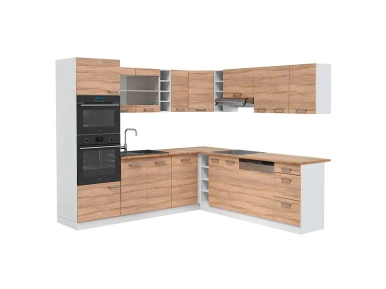 Vicco R-Line Eckküche Sonoma/Weiß 237 x 247 cm AP Eiche ohne E-Geräte