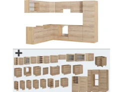 Vicco R-Line Eckküche Sonoma/Goldkraft Eiche 227 x 287 cm AP Marmor ohne E-Geräte