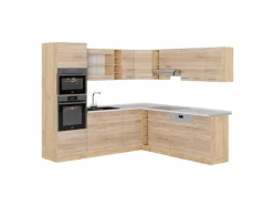 Vicco R-Line Eckküche Sonoma/Goldkraft Eiche 237 x 247 cm AP Marmor ohne E-Geräte