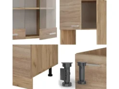 Vicco R-Line Eckküche Sonoma/Goldkraft Eiche 237 x 247 cm AP Marmor ohne E-Geräte