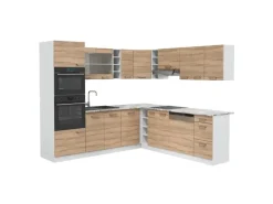 Vicco R-Line Eckküche Sonoma/Weiß 237 x 60 cm AP Marmor ohne E-Geräte