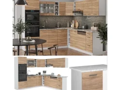 Vicco R-Line Eckküche Sonoma/Weiß 237 x 247 cm AP Anthrazit ohne E-Geräte