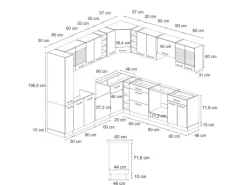Vicco R-Line Eckküche Weiß 257 x 60 cm J-Shapeohne Arbeitsplatte ohne E-Geräte