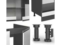 Vicco R-Line Eckküche Weiß 257 x 60 cm J-Shapeohne Arbeitsplatte ohne E-Geräte
