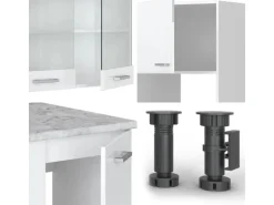 Vicco R-Line Eckküche Weiß Hochglanz/Weiß 237 x 60 cm AP Marmor ohne E-Geräte