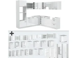 Vicco R-Line Eckküche Weiß Hochglanz/Weiß 237 x 60 cm AP Marmor ohne E-Geräte