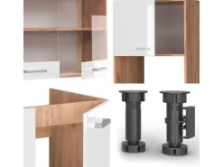 Vicco R-Line Eckküche Weiß Hochglanz/Goldkraft Eiche 237 x 247 cm AP Marmor ohne E-Geräte