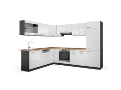 Vicco R-Line Eckküche Weiß Hochglanz/Anthrazit 227 x 287 cm AP Eiche ohne E-Geräte