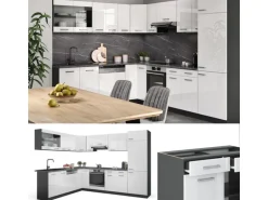 Vicco R-Line Eckküche Weiß Hochglanz/Anthrazit 227 x 287 cm AP Eiche ohne E-Geräte