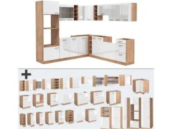 Vicco R-Line Eckküche Weiß Hochglanz/Goldkraft Eiche 237 x 60 cm ohne Arbeitsplatte ohne E-Geräte