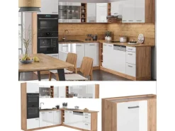 Vicco R-Line Eckküche Weiß Hochglanz/Goldkraft Eiche 237 x 247 cm AP Anthrazit ohne E-Geräte