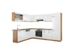 Vicco R-Line Eckküche Weiß Hochglanz/Goldkraft Eiche 227 x 287 cm AP Eiche ohne E-Geräte